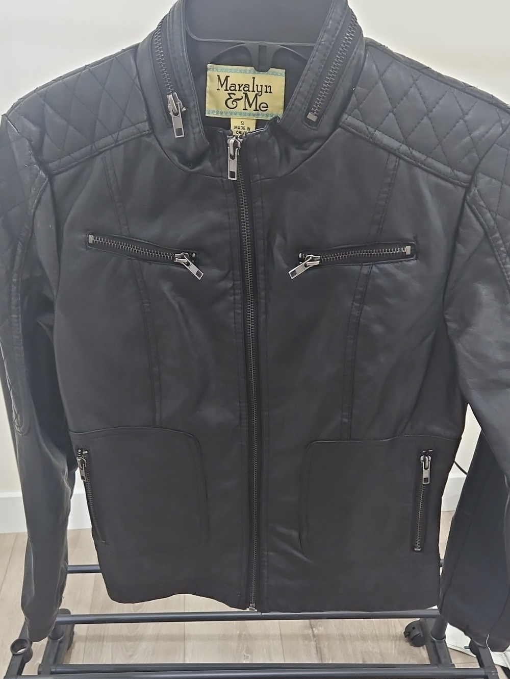 Maralyn & Me Black Quilted Shoulder Moto Jacket